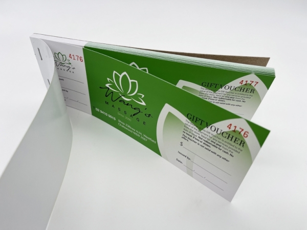 Custom design and consecutive numbering gift vouchers Sydney-wide